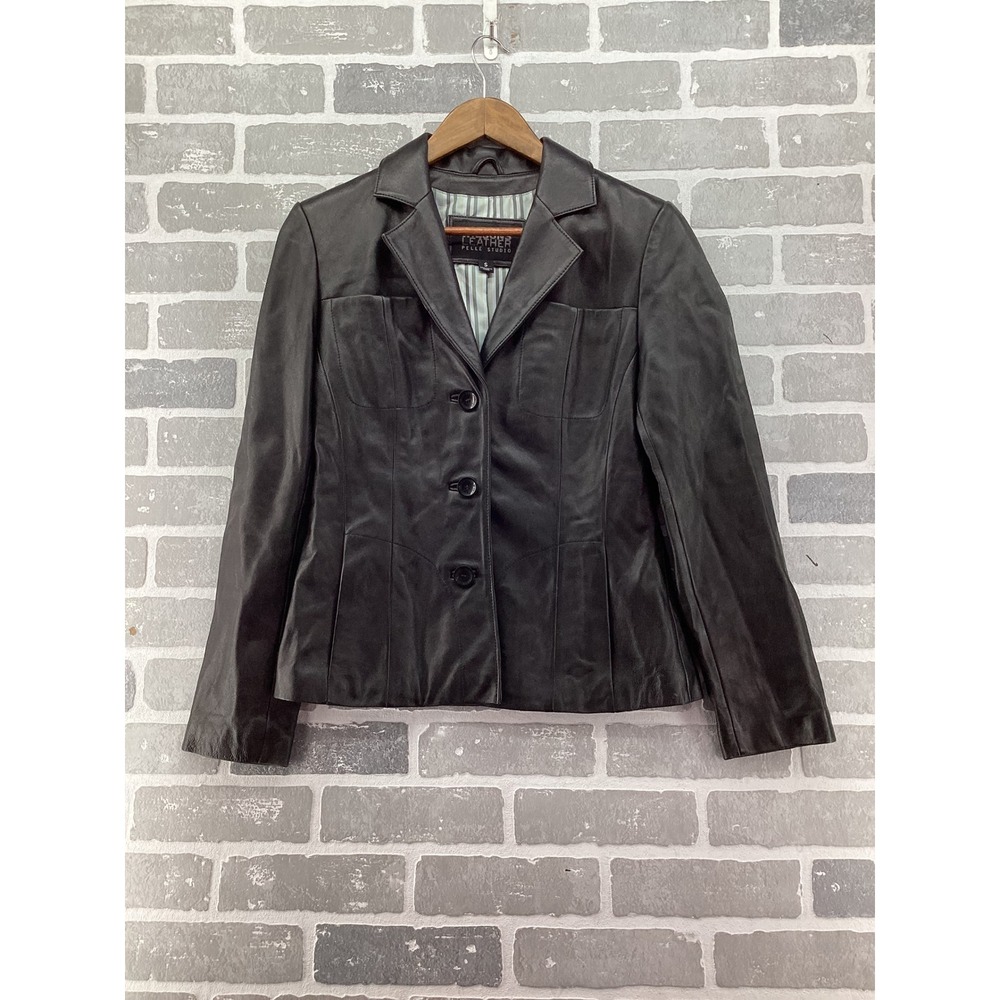 Wilsons Leather Pelle Studio Black Genuine Leather‎ Blazer Jacket Womens Small